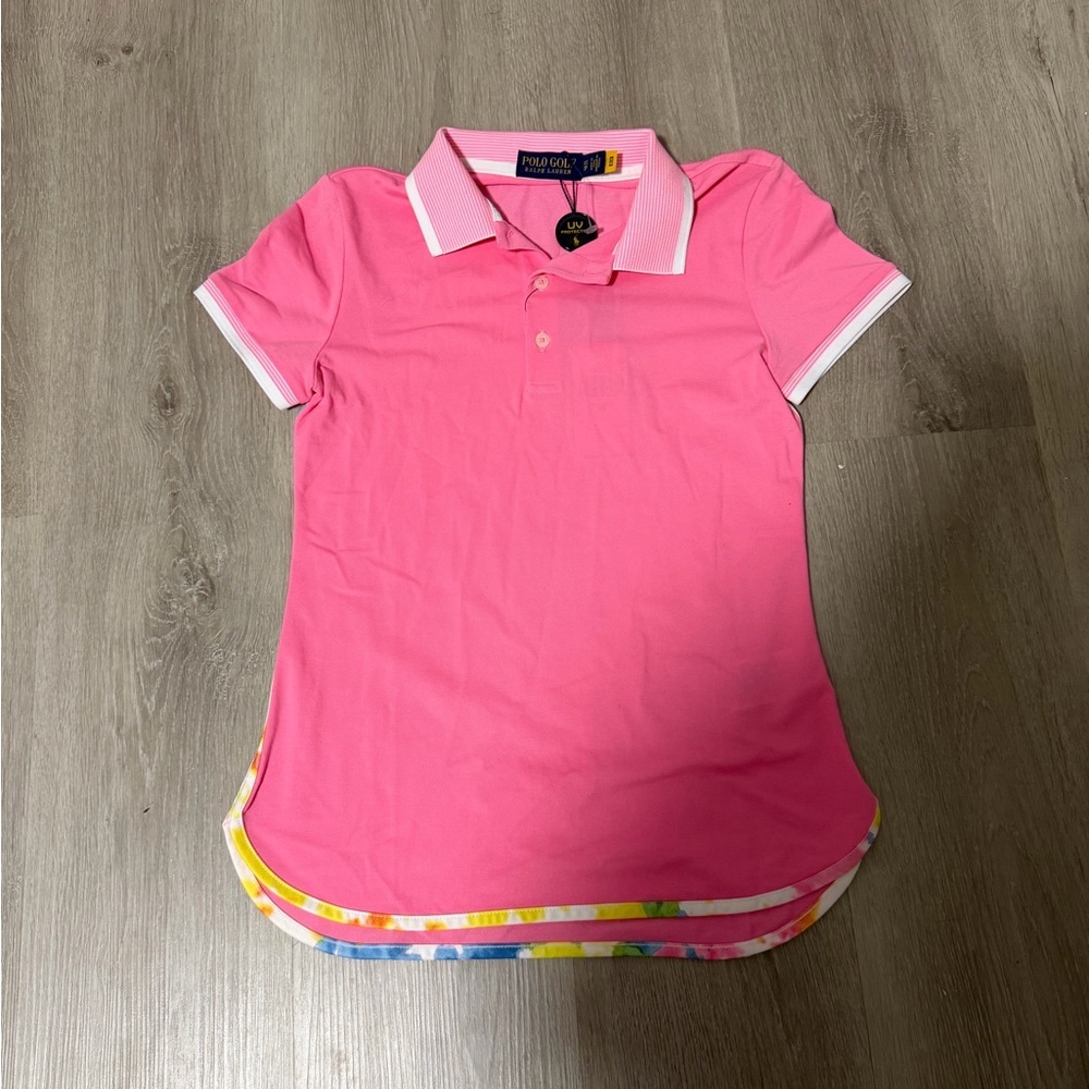 Pink Polo Ralph Lauren Golf Shirt with Colorful Hem